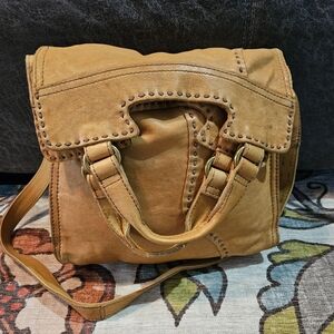 Lucky Brand Abbey Road Caramel Lamb Leather Foldover Crossbody Messenger Bag
